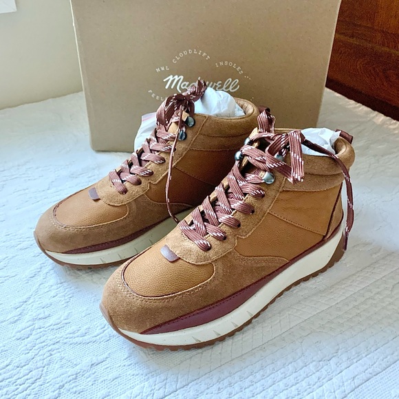 NEW Madewell High Top Kickoff Trainer Sneaker Suede Weathered Walnut Multi 6.5 7 - Picture 16 of 16
